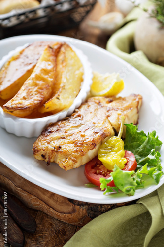 Grilled fish with roasted potatoes