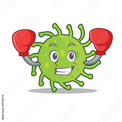 Boxing green bacteria character cartoon