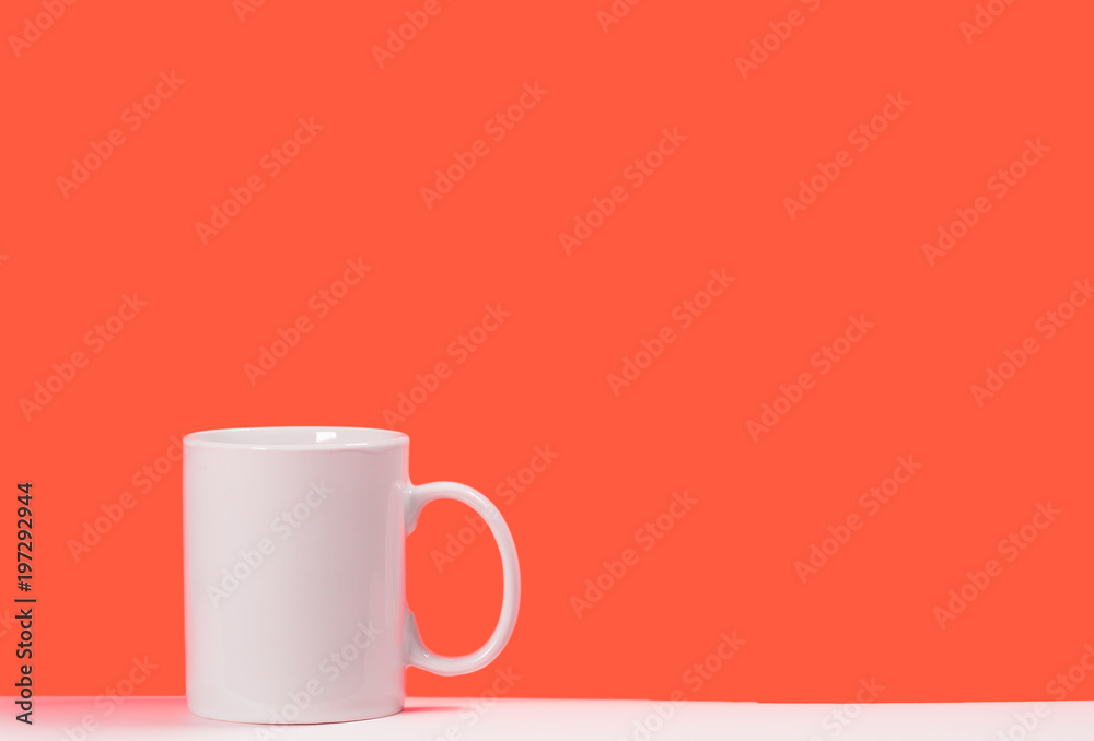 Cup white coffee on colored background with space for text Cup white coffee on colored background with space for text