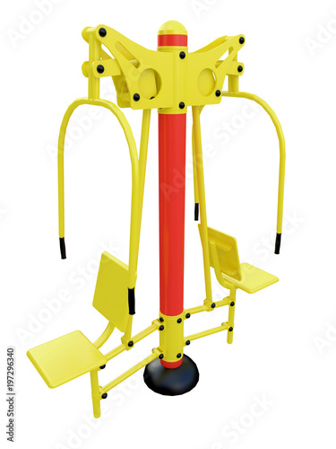 Obraz na plátně yellow and red machine trainer for a park in public isolated on a white backgrou