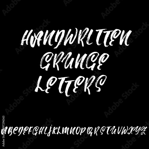 Handdrawn dry brush font. Modern brush lettering. Grunge style alphabet. Vector illustration.