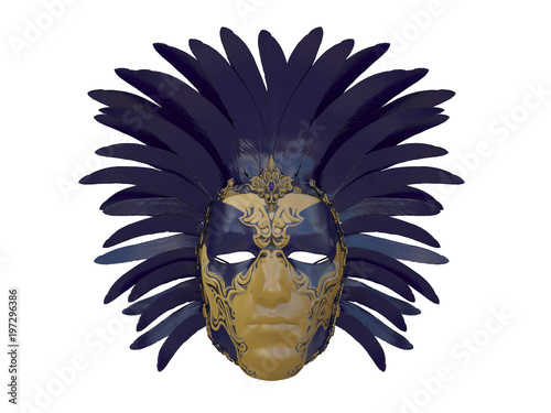 venetian carnival mask gold  chrome  red and blue isolated on a white background 3d rendering