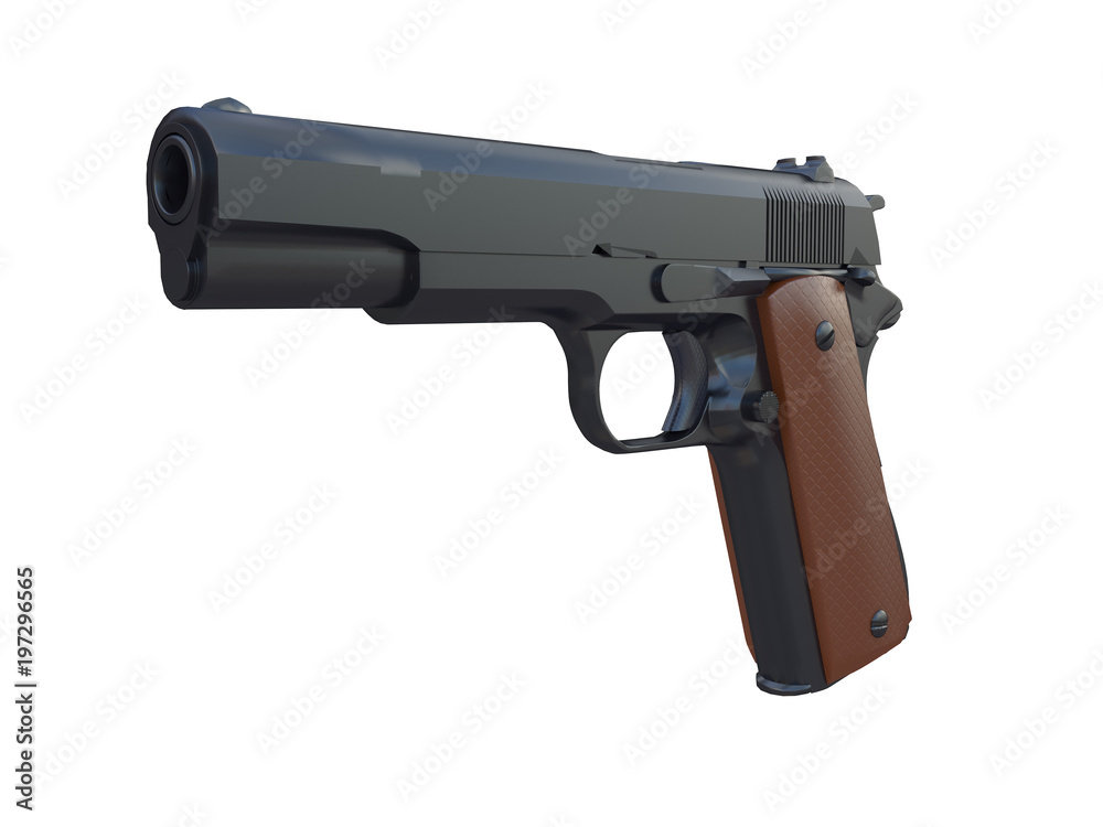 black gun with brown part isolated on a white background side or front view 3d rendering black gun with brown part isolated on a white background side or front view 3d rendering
