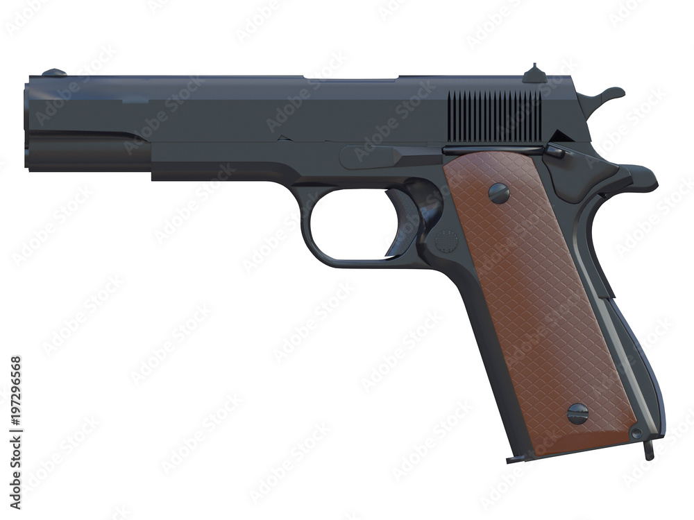 black gun with brown part isolated on a white background side or front view 3d rendering