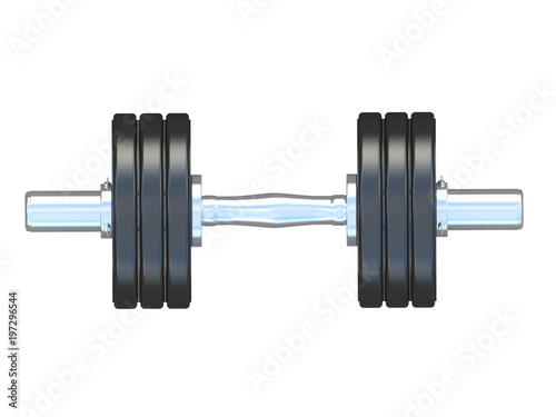 black and chrome weights or dumbbell isolated on a white background 3d rendering