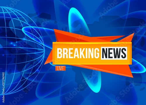 reaking News Live sting on blue background with planet sphere.