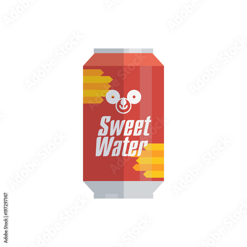 Red colored soda pop with Sweet Water words isolated on white.