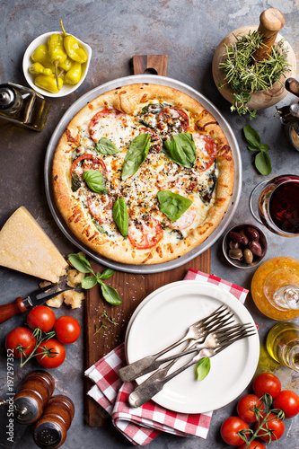 Margherita pizza with basil