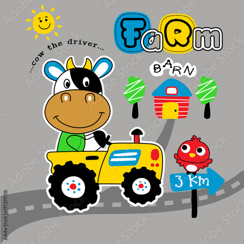 funny tractor cartoon vector 