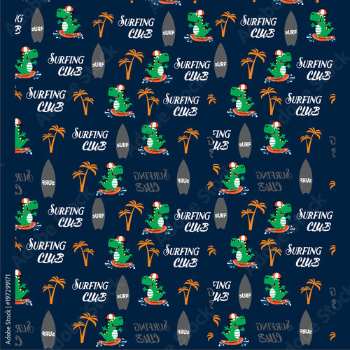 Canvas Print dino surfing pattern vector