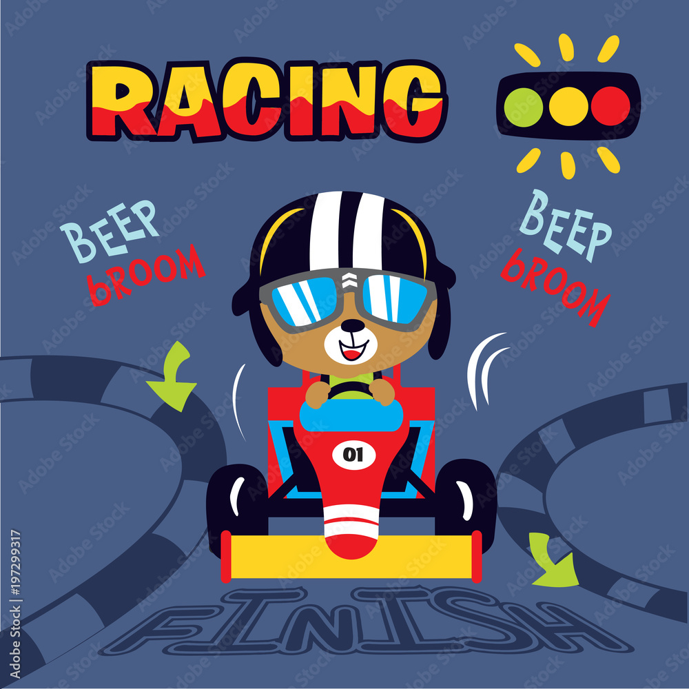 racing car animal cartoon vector