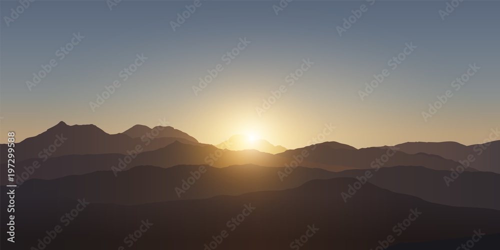 Mountain landscape. Sunset in the mountains. Realistic vector illustration.