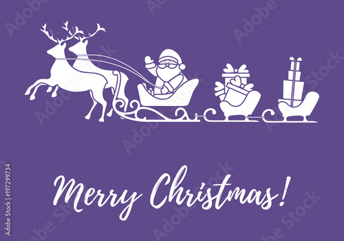 Santa Claus with Christmas presents in sleighs with reindeers. New Year and Christmas illustration.