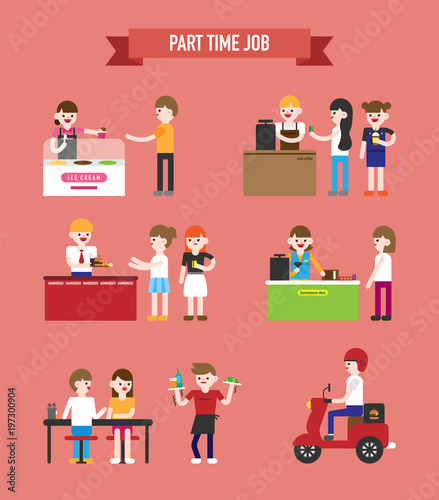 various part time job people. vector flat design illustration set 