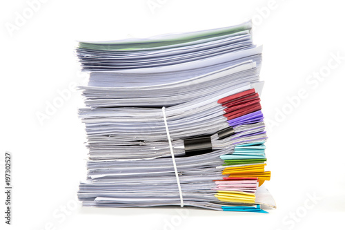 Stack of Documents isolated on white background. Documents pile.
