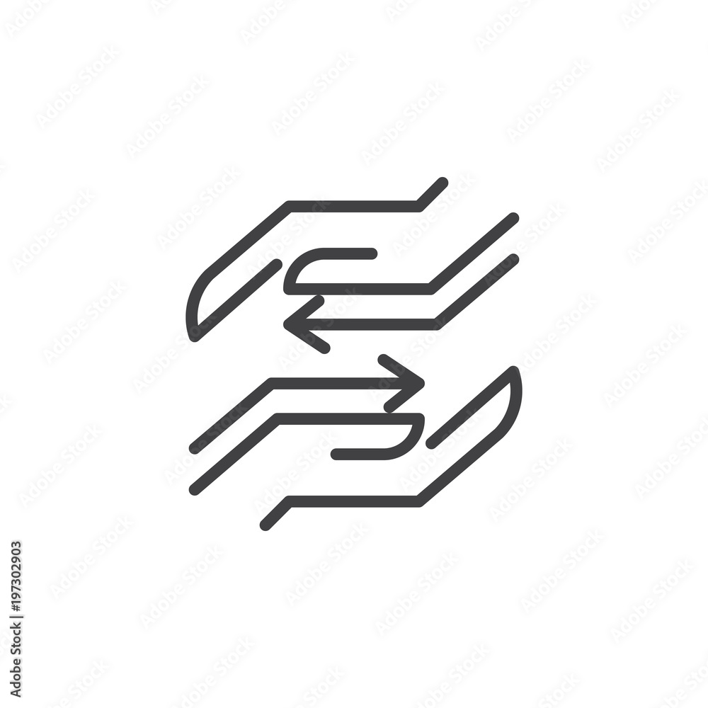 Hands with arrows outline icon. linear style sign for mobile concept and web design. Exchange simple line vector icon. Symbol, logo illustration. Pixel perfect vector graphics Hands with arrows outline icon. linear style sign for mobile concept and web design. Exchange simple line vector icon. Symbol, logo illustration. Pixel perfect vector graphics