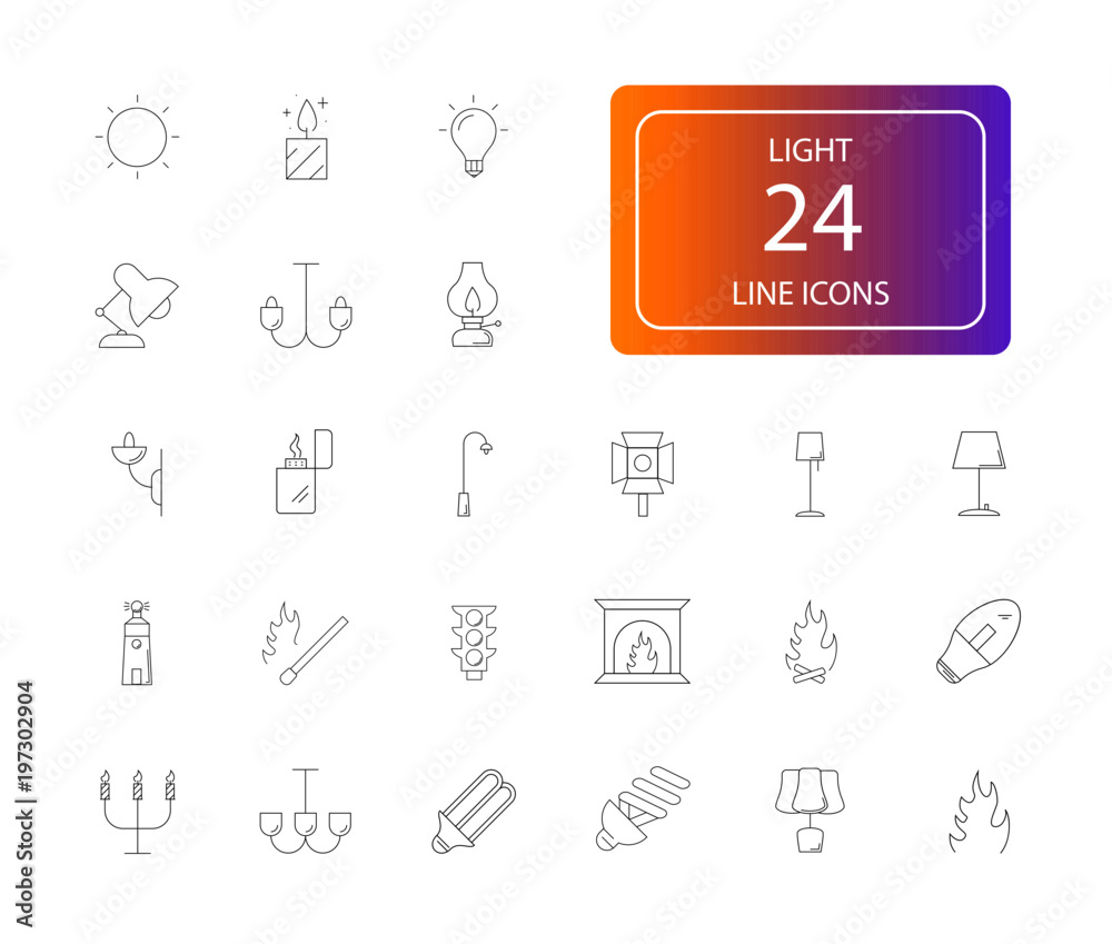 Line icons set. Light pack. Vector illustration Line icons set. Light pack. Vector illustration