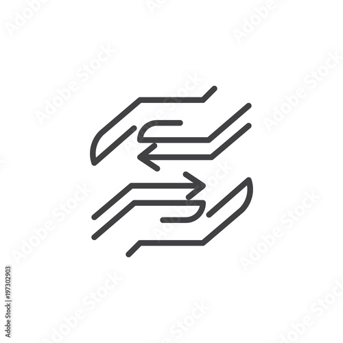 Hands with arrows outline icon. linear style sign for mobile concept and web design. Exchange simple line vector icon. Symbol  logo illustration. Pixel perfect vector graphics