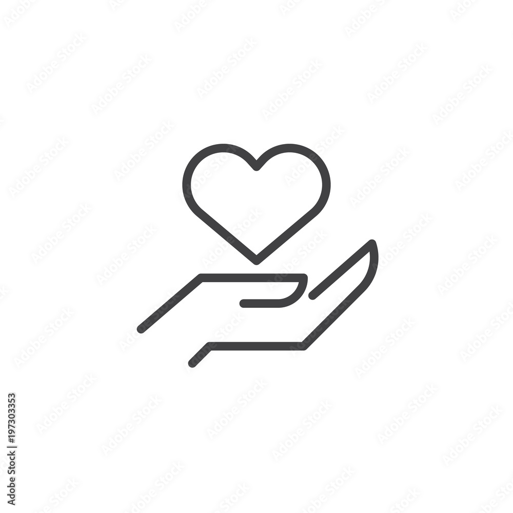 Heart in hand outline icon. linear style sign for mobile concept and web design. Care love simple line vector icon. Symbol, logo illustration. Pixel perfect vector graphics Heart in hand outline icon. linear style sign for mobile concept and web design. Care love simple line vector icon. Symbol, logo illustration. Pixel perfect vector graphics