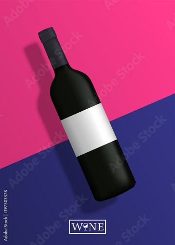 Realistic wine bottle with shadow. Template for poster, flyer or banner. Vector illustration