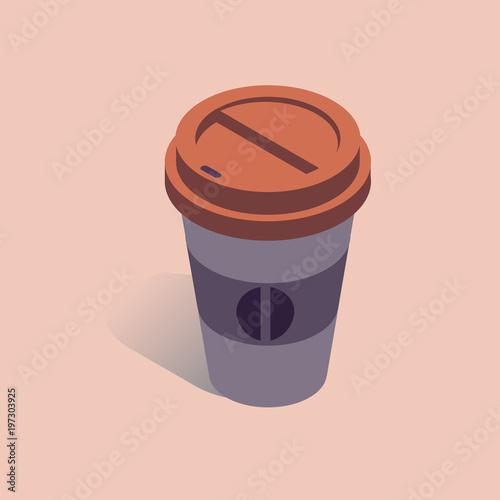 Vector illustration with 3D coffee take away cup in isometric flat style photo