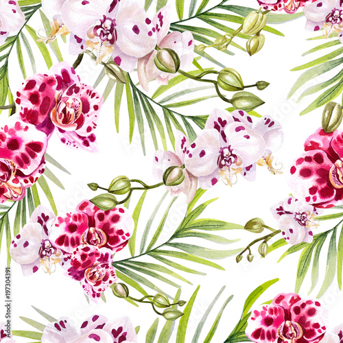 Beautiful watercolor pattern with orchid flowers.