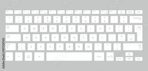 White computer keyboard. isolated on gray background