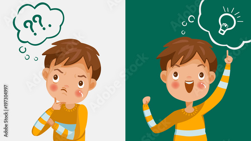 children thinking  Emotions and gestures. Think not, do not understand, Think out. The concept of learning and growing children. Cartoon illustrations vector