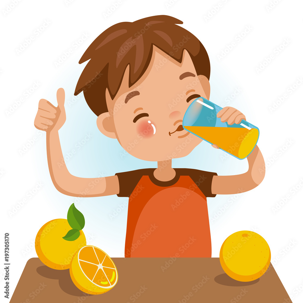 Drinking Juice Cute Boy In Red Shirt Holding Glass Of Kid Drinking 