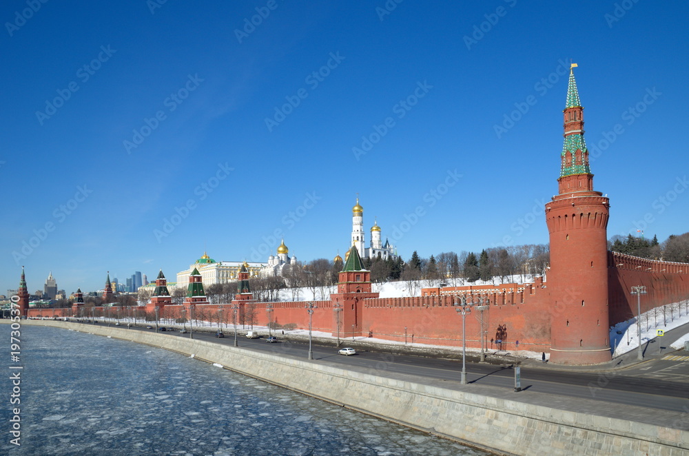 Beautiful view of the Moscow Kremlin and Kremlin embankment, Moscow, Russia