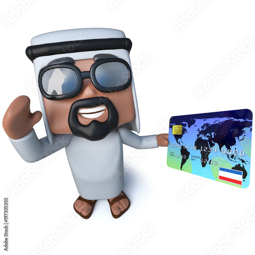 3d Funny cartoon arab sheik character holding a debit card © Steve Young