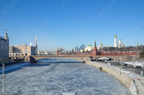 Moscow Kremlin, Moskvoretskaya embankment and Big Moskvoretsky bridge, Moscow, Russia photo