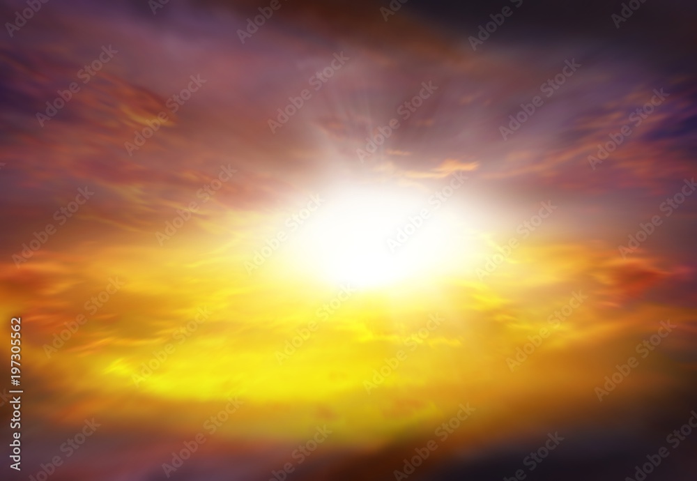 Colorful sunset . Colorful Clouds With Lens Flare . Beautiful heavenly landscape with the sun in the clouds . Sunset and sunrise in the sky .Light from sky . Religion background . 