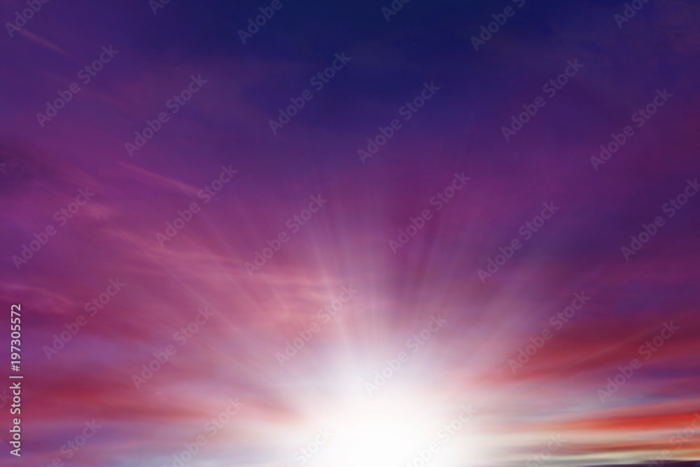 Dramatic nature background .  Sunset or sunrise with clouds, light rays and other atmospheric effect . Light from sky . Religion background . 