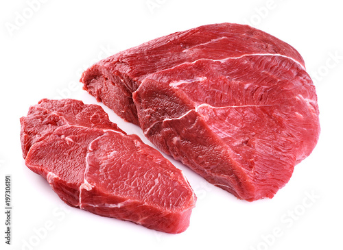 Raw beef meat isolated on white background.