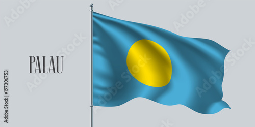 Palau waving flag on flagpole vector illustration