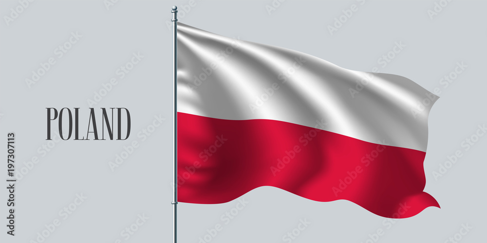 Poland waving flag on flagpole vector illustration Poland waving flag on flagpole vector illustration