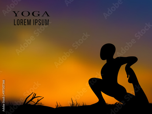 Yoga training on sunset background