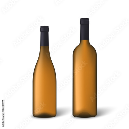 Realistic bottles of white wine isolated on a white background. Vector illustration