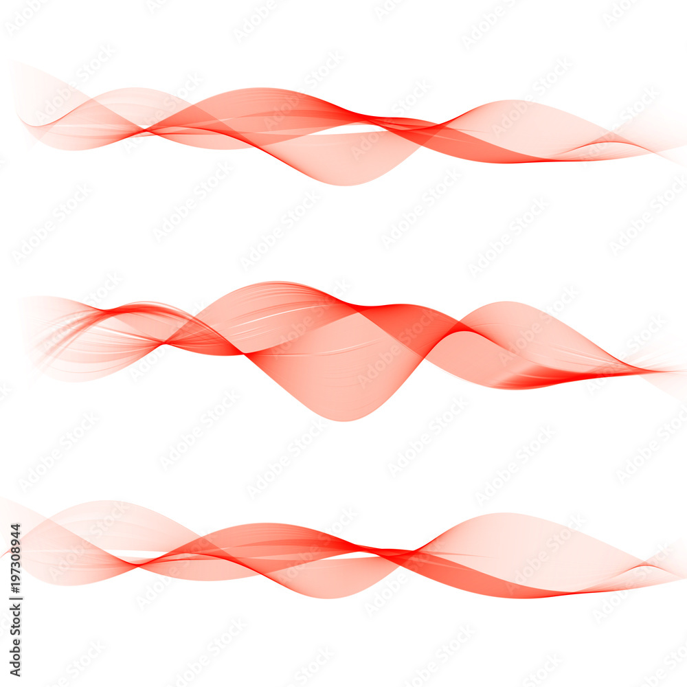 Set of abstract color wave. Color smoke wave. Transparent color wave. Red color.