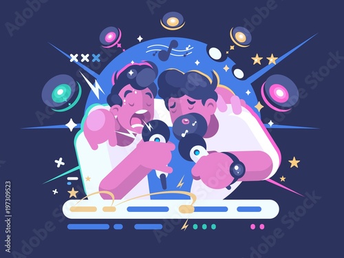 Friends sing in karaoke club