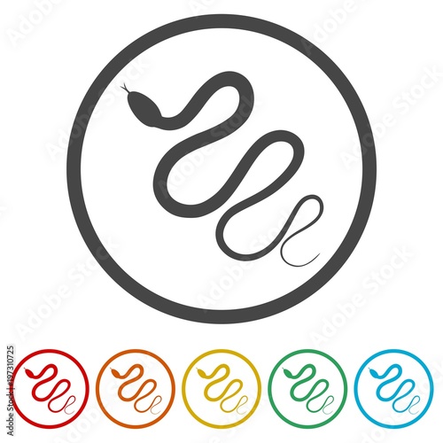 Reptile snake flat icon for animal apps, 6 Colors Included