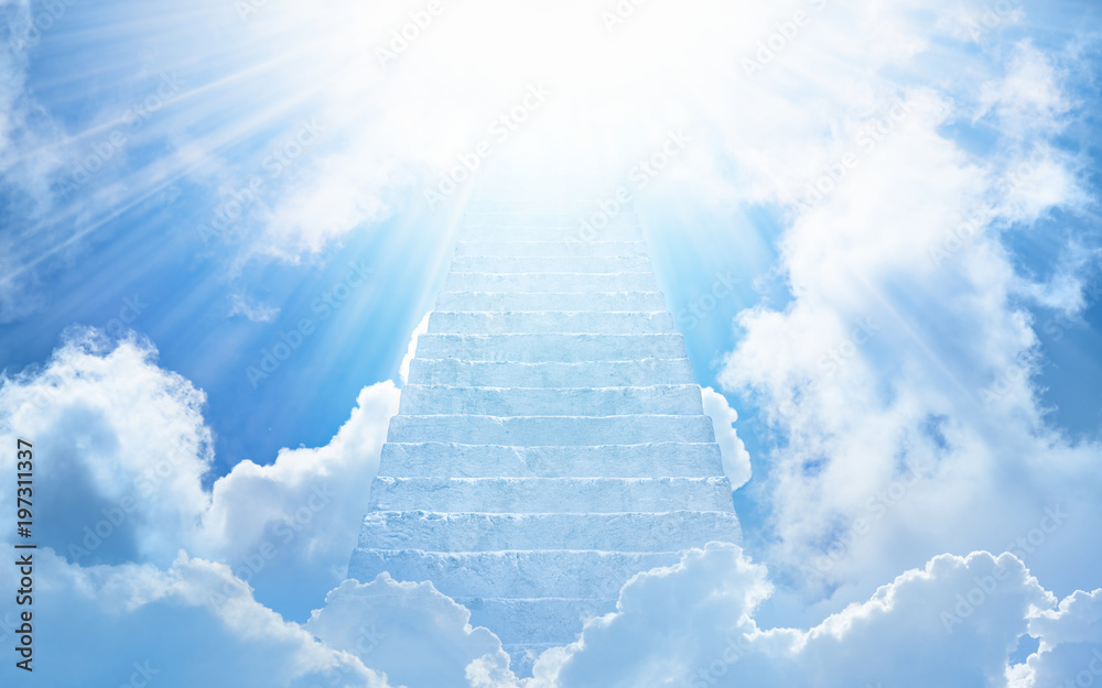 Stairs to heaven, bright light from heaven, stairway leading up to skies