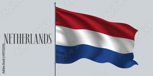 Netherlands waving flag on flagpole vector illustration