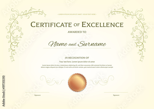 Luxury certificate template with elegant border frame, Diploma design for graduation or completion