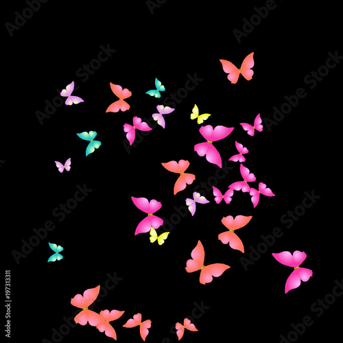 Summer Background with Colorful Butterflies. Simple Feminine Pattern for Card, Invitation, Print. Trendy Decoration with Beautiful Butterfly Silhouettes. Vector Background with Moth