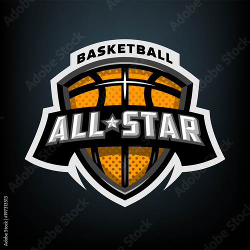 All star basketball, sports logo emblem.