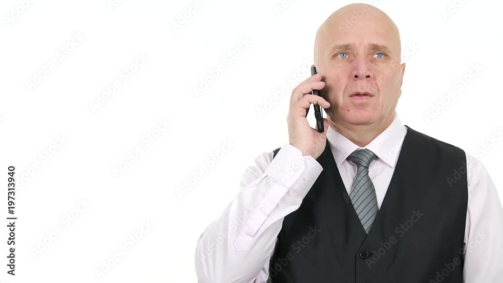 Businessman Cellphone Speaking Person Argue and Explain Using Mobile Phone Businessman Cellphone Speaking Person Argue and Explain Using Mobile Phone