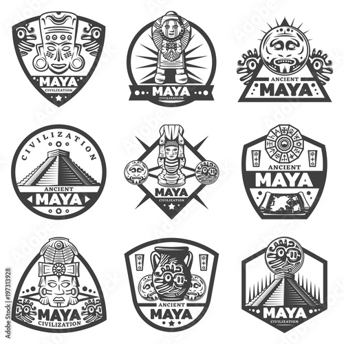 Vintage Monochrome Maya Labels Set