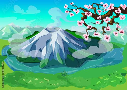 Picturesque Japanese Nature Landscape Background